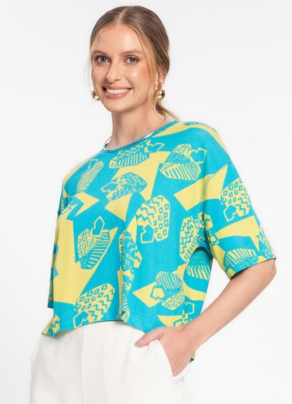 Rovitex - Blusa Manga Curta Feminina Azul