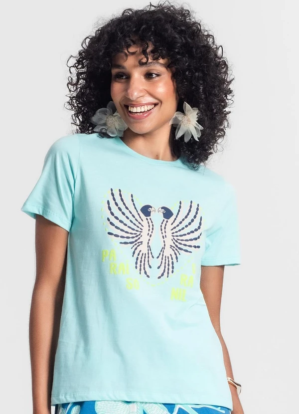 Rovitex - Blusa Manga Curta Feminina Azul