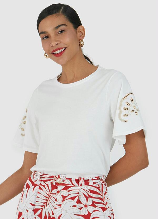 Malwee - Blusa Manga Curta Feminina Off White