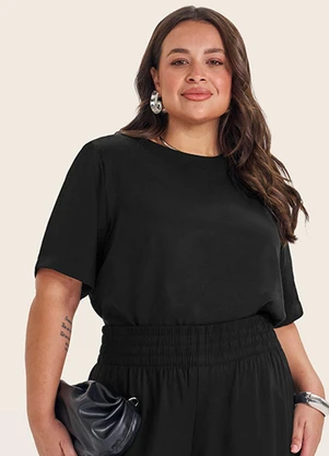 Secret Glam - Blusa Manga Curta Feminina Plus Size Preto - SECRET GLAM