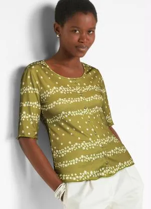 Queima Estoque - Blusa Manga Curta Floral Liberty Verde - QUEIMA ESTOQUE