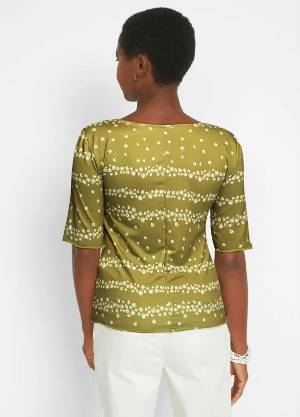 Queima Estoque - Blusa Manga Curta Floral Liberty Verde 3