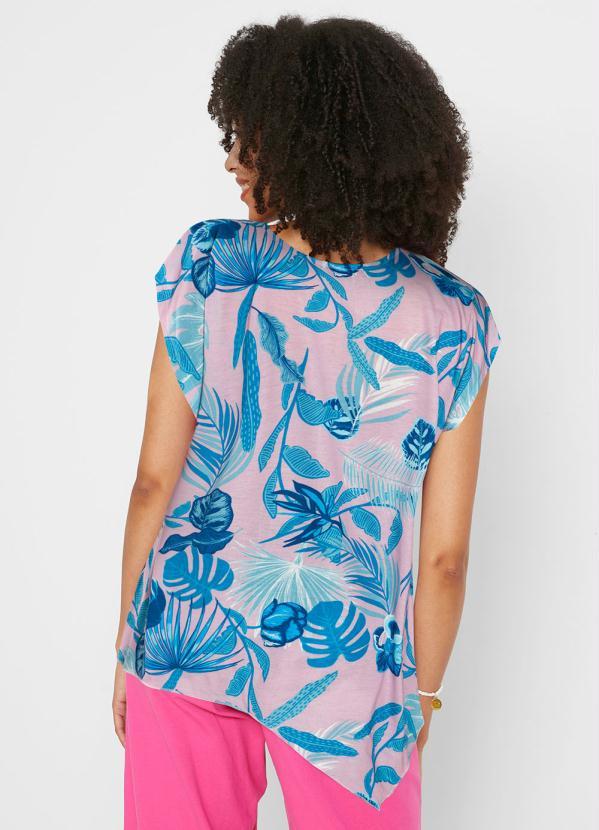 Queima Estoque - Blusa Manga Curta Folhagem Rosa 2