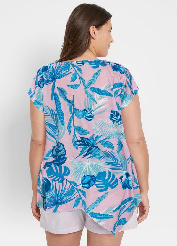 Queima Estoque - Blusa Manga Curta Folhagem Rosa 5