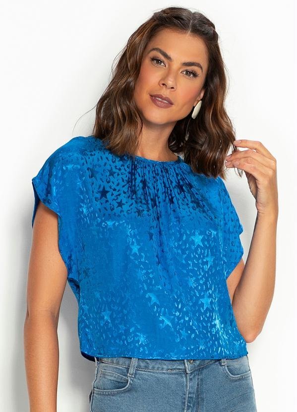 Colcci - Blusa Manga Curta Jacquard Azul