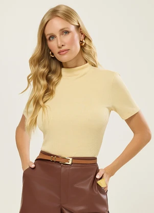 Naguchi - Blusa Manga Curta Malha Canelada Amarelo Vanilla - NAGUCHI