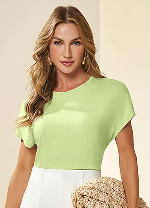 Doce Trama - Blusa Manga Curta Meia Malha Verde - DOCE TRAMA