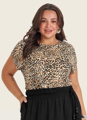 Secret Glam - Blusa Manga Curta Plus Size Bege - SECRET GLAM