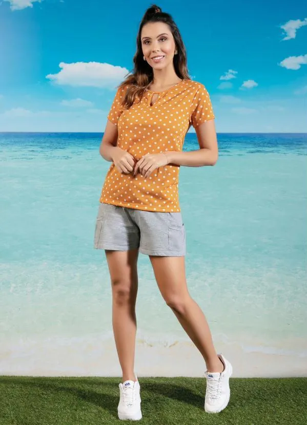 Moda Pop - Blusa Manga Curta Poá Caramelo com Gota 3