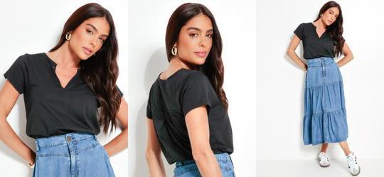 Blusa Manga Curta Preta