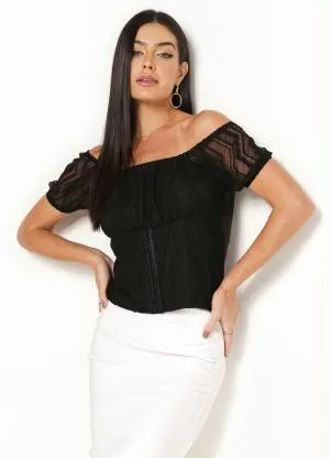Queima Estoque - Blusa Manga Curta Preta - QUEIMA ESTOQUE