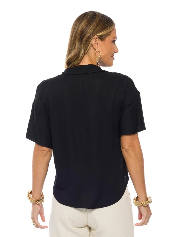 Doce Trama - Blusa Manga Curta Viscose Sarjada  Preto 2