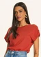 Doce Trama - Blusa com Manga Dobrada e Botão Decorativo Preto - variação: Laranja