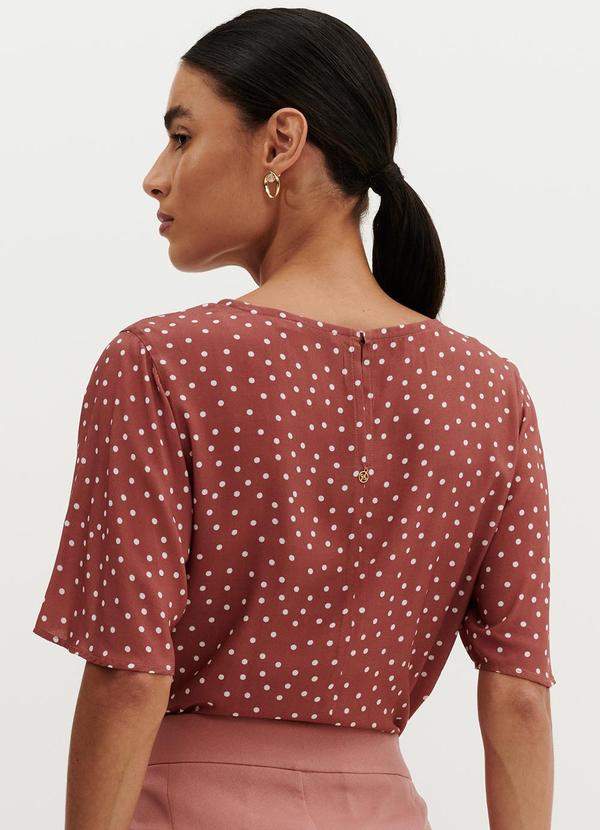 Principessa - Blusa Manga Evasê de Poá  Antique Rose Itala Estampada 2