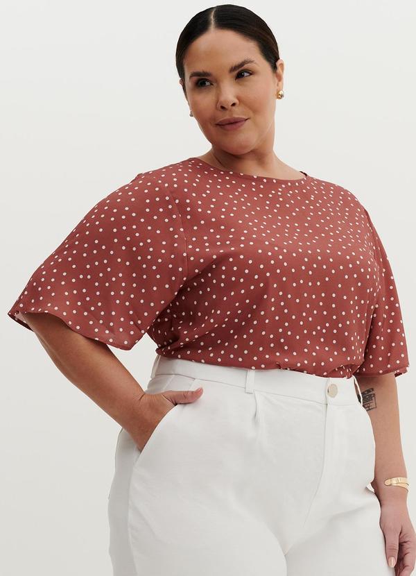 Principessa - Blusa Manga Evasê de Poá  Antique Rose Itala Estampada 6