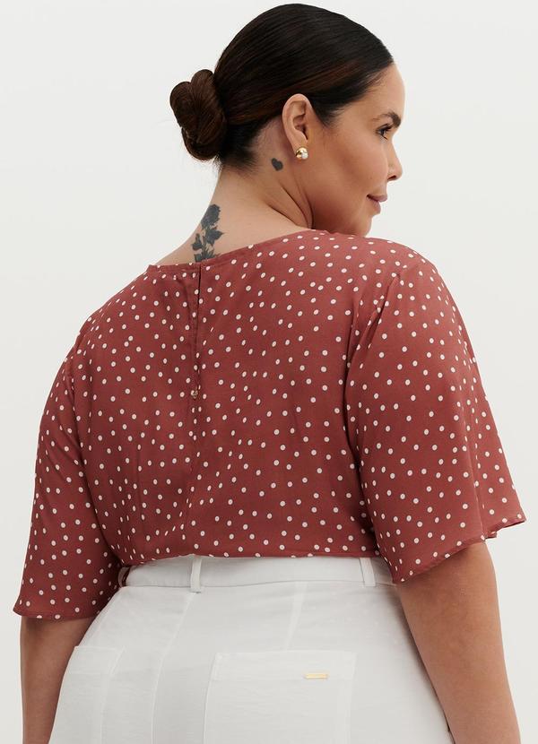 Principessa - Blusa Manga Evasê de Poá  Antique Rose Itala Estampada 7