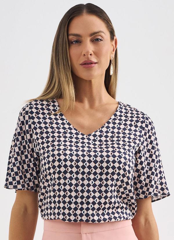 Principessa - Blusa Manga Evasê Marinho e Pêssego Cristiana