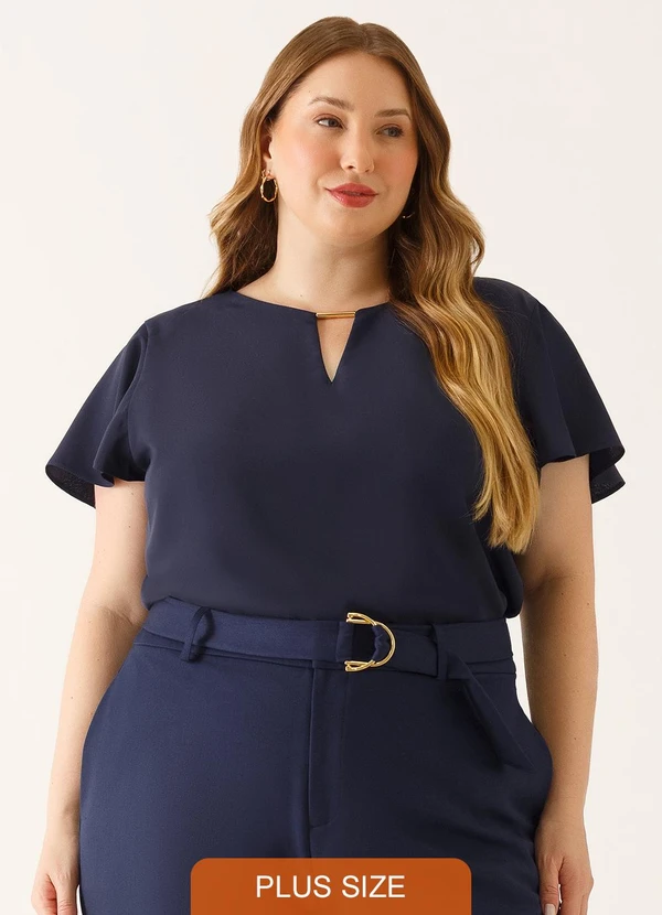 Principessa - Blusa Feminina Manga Godê Plus Size Marinho Dalina