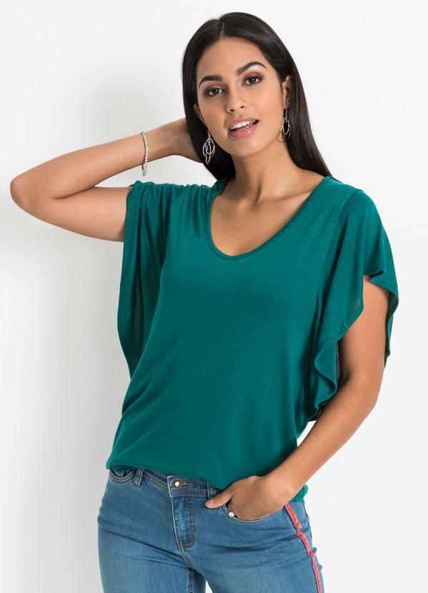 bonprix - Blusa Manga Morcego Decote V Verde 8