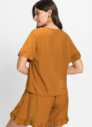 bonprix - Blusa Mangas com Babado Caramelo - BONPRIX