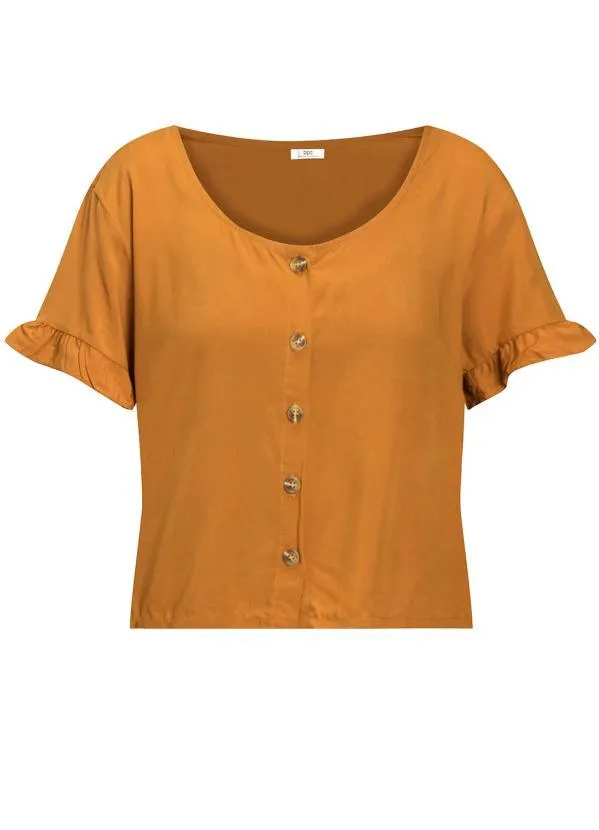 bonprix - Blusa Mangas com Babado Caramelo 1