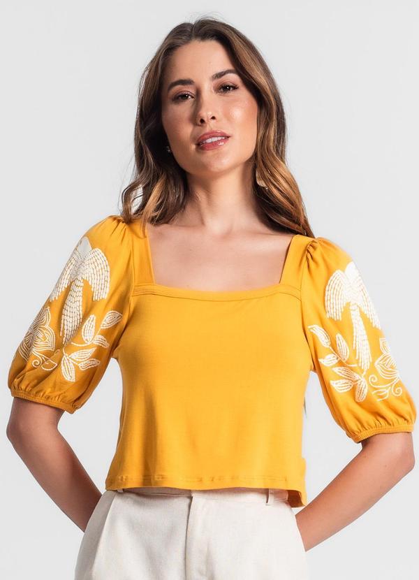 Rovitex - Blusa Mangas com Estampa Amarelo