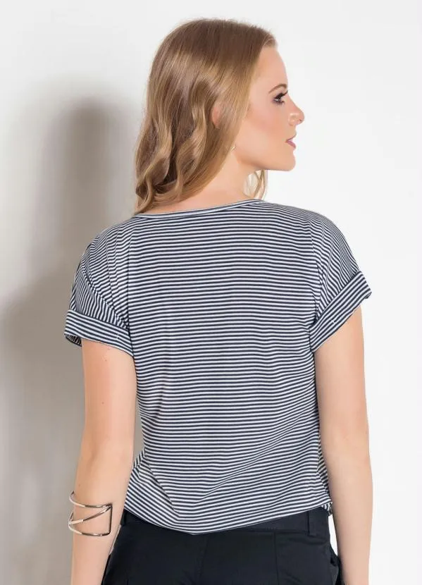 Moda Pop - Blusa Mangas com Punho Dobrado Listras 2