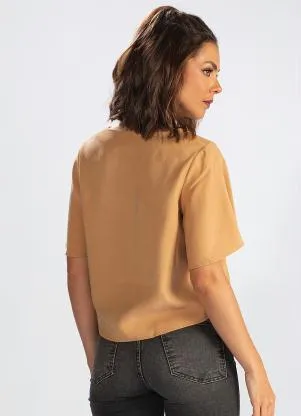 Hering - Blusa Mangas Curtas de Viscose Sarjada Bege - HERING