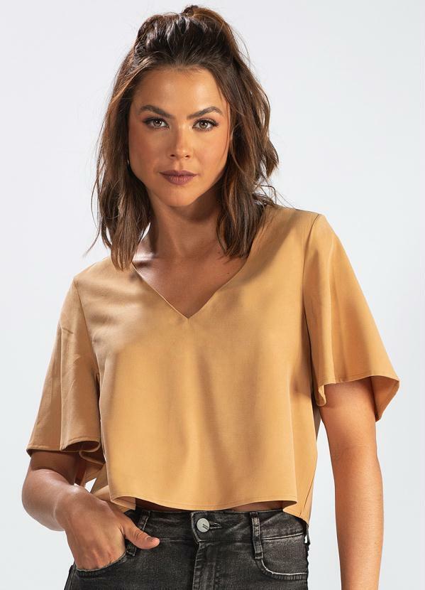 Hering - Blusa Mangas Curtas de Viscose Sarjada Bege