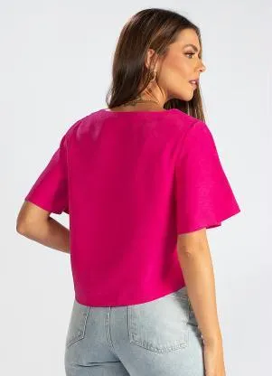 Hering - Blusa Mangas Curtas de Viscose Sarjada Rosa - HERING
