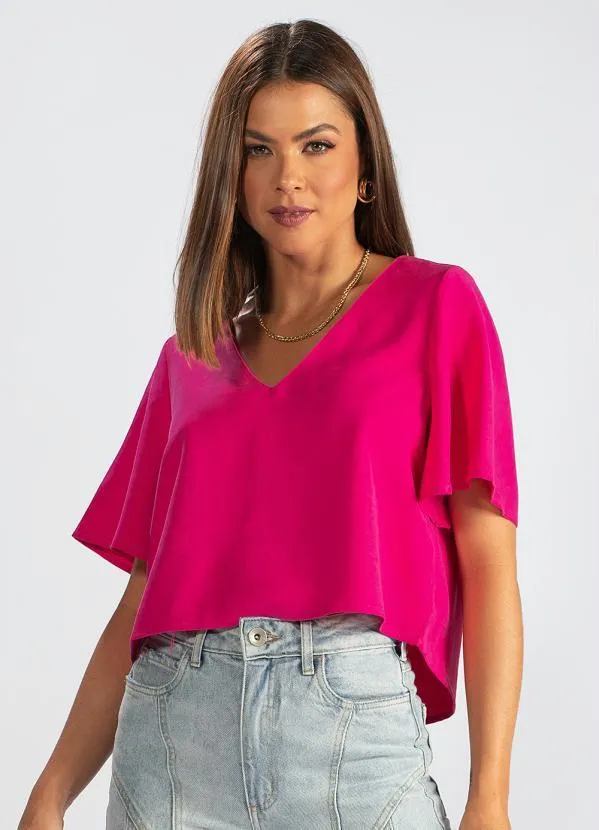 Hering - Blusa Mangas Curtas de Viscose Sarjada Rosa