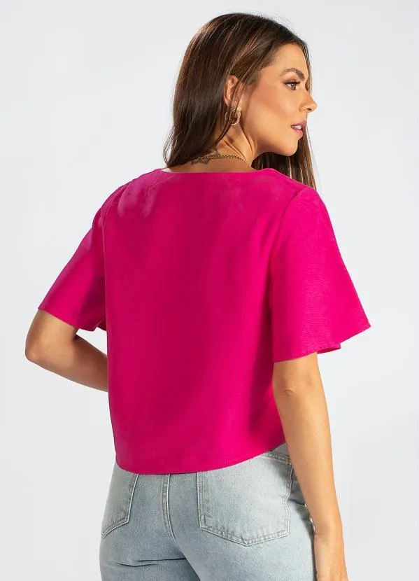 Hering - Blusa Mangas Curtas de Viscose Sarjada Rosa 3