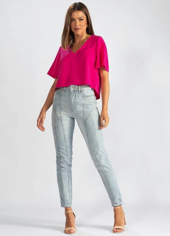 Hering - Blusa Mangas Curtas de Viscose Sarjada Rosa 2