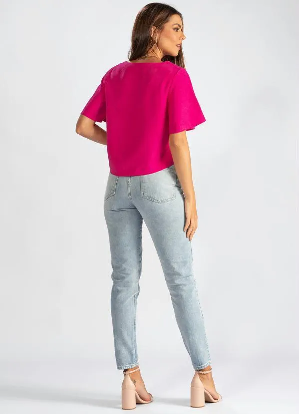 Hering - Blusa Mangas Curtas de Viscose Sarjada Rosa 1