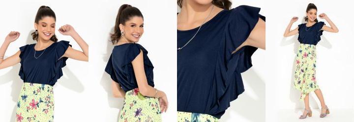 Blusa Marinho com Babado .