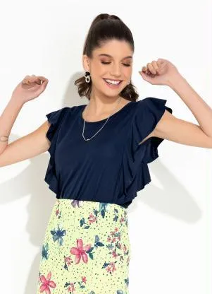 Rosalie - Blusa Marinho com Babado . - ROSALIE