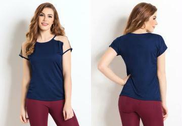 Blusa Marinho com Transparncia nas Mangas