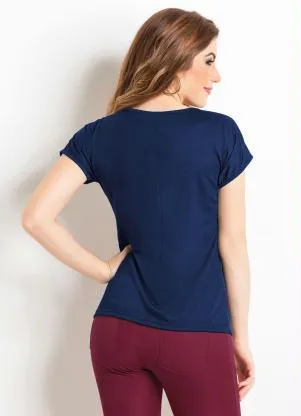 Moda Pop - Blusa Marinho com Transparência nas Mangas - MODA POP