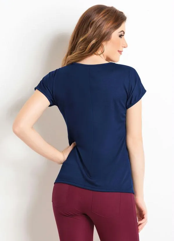 Moda Pop - Blusa Marinho com Transparência nas Mangas 2