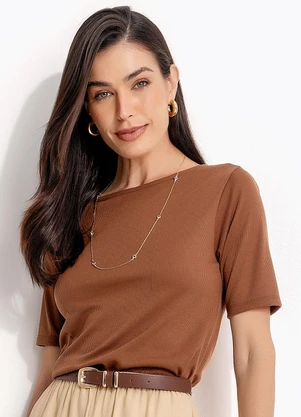 Quintess - Blusa Marrom Amendoado em Malha Canelada - QUINTESS