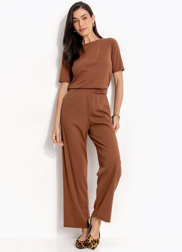 Quintess - Blusa Marrom Amendoado em Malha Canelada 10