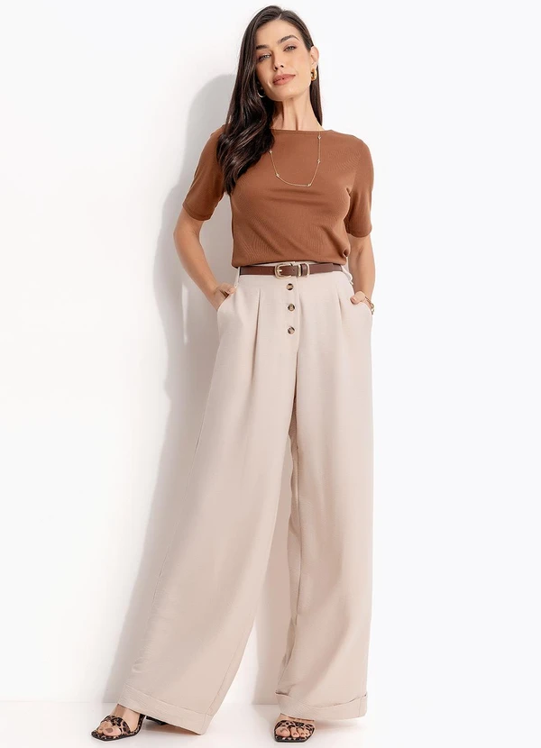 Quintess - Blusa Marrom Amendoado em Malha Canelada 6