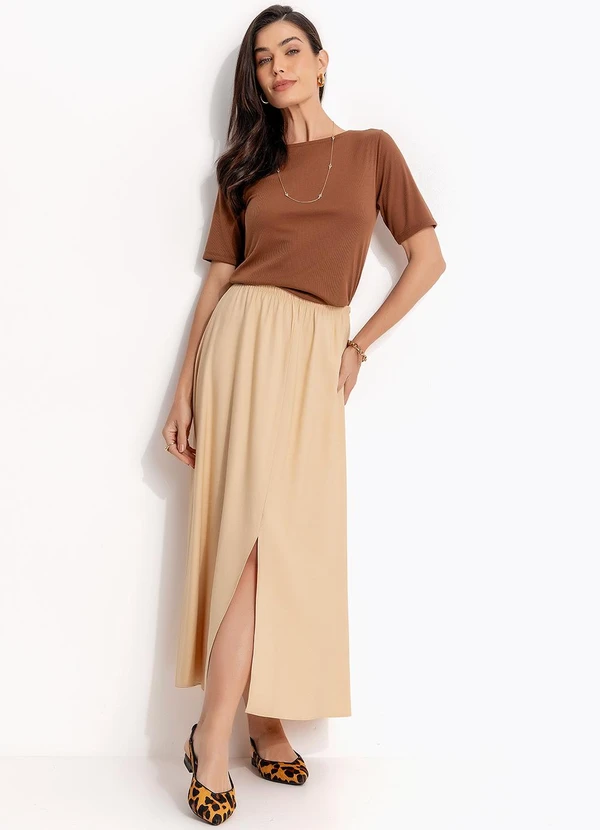 Quintess - Blusa Marrom Amendoado em Malha Canelada 7