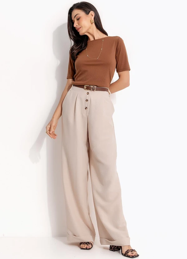 Quintess - Blusa Marrom Amendoado em Malha Canelada 8