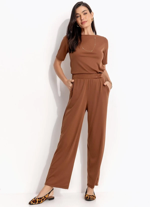 Quintess - Blusa Marrom Amendoado em Malha Canelada 9