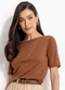 Quintess - Blusa Marrom Amendoado em Malha Canelada - variação: Marrom Amendoado