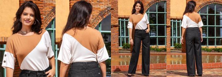 Blusa Marrom Amendoado em Malha de Viscose