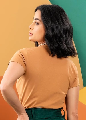 Quintess - Blusa Marrom Canela em Malha de Algodão - QUINTESS