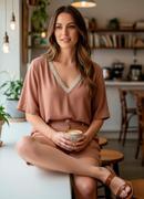 Blusa Marrom Claro em Viscose com Linho