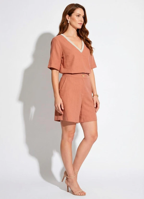 Quintess - Blusa Marrom Claro em Viscose com Linho 15